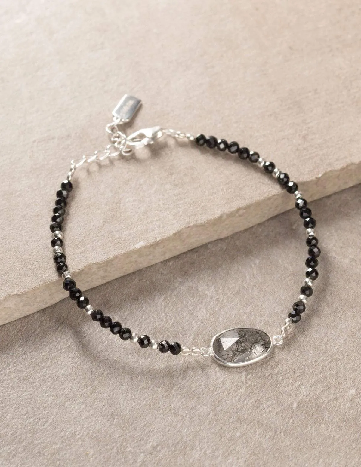 Onyx and Rutilated Quartz Gemstone Bracelet