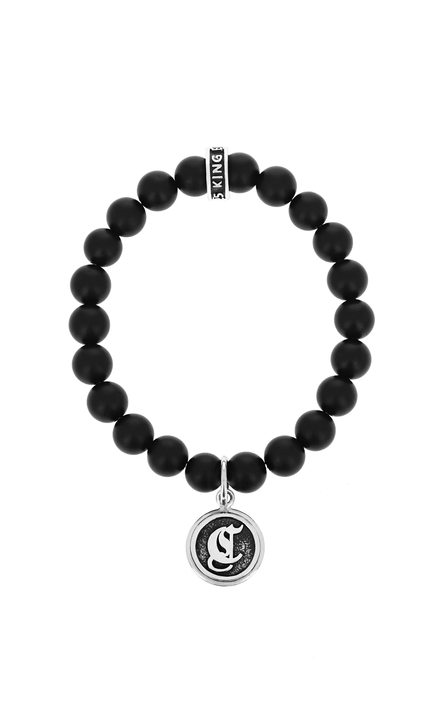 Onyx Bracelet with Personalized Silver Letter Charm