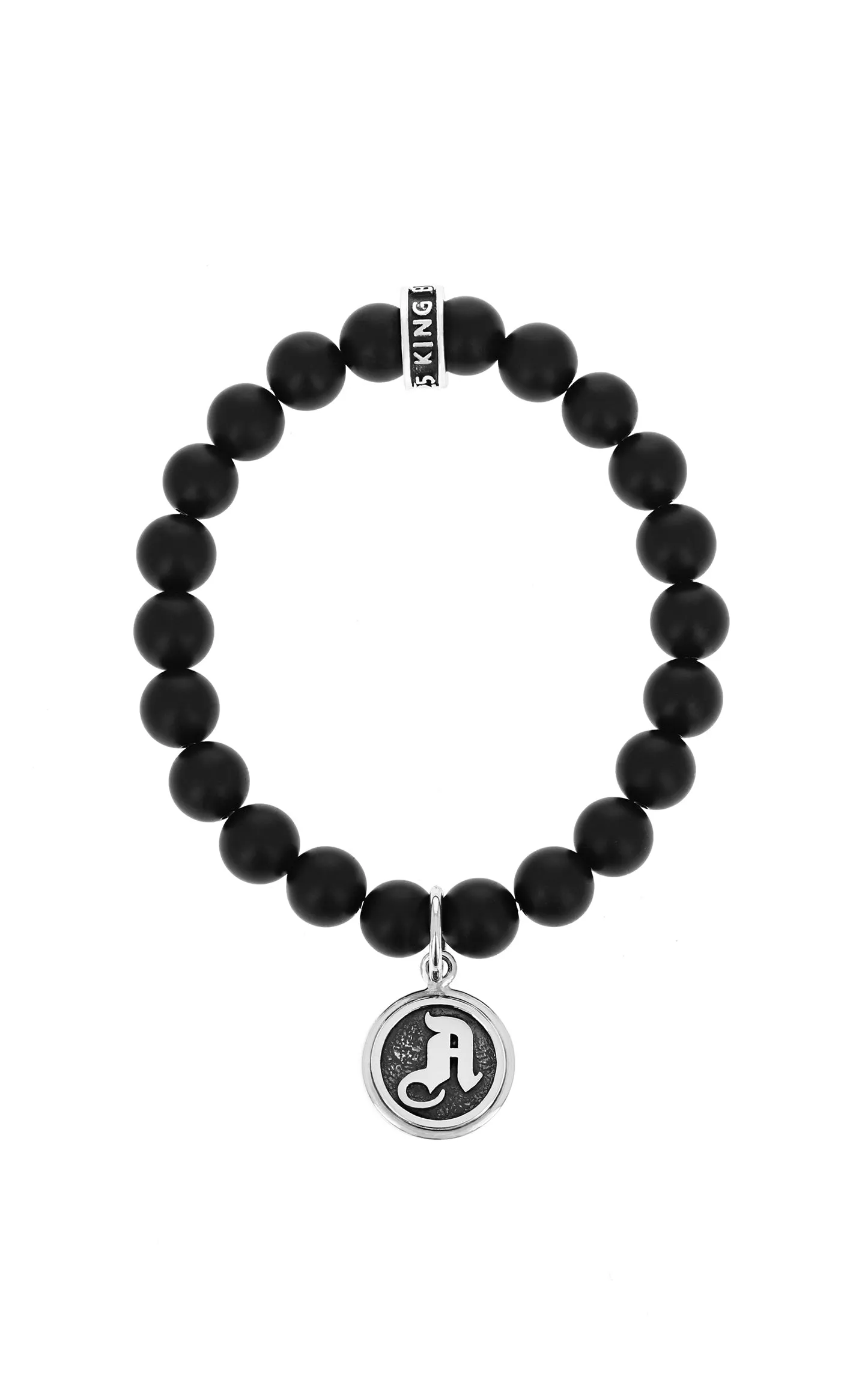 Onyx Bracelet with Personalized Silver Letter Charm