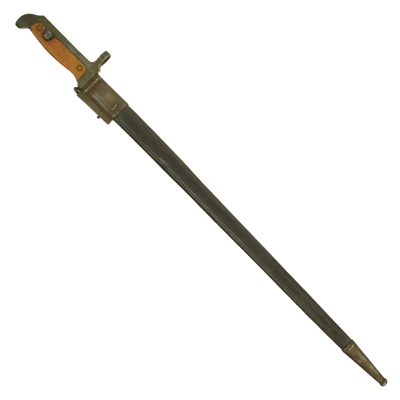 Original Danish Krag–Jørgensen M1915 T-Back Bayonet for Gevær M/89 Rifle with Scabbard - dated 1922