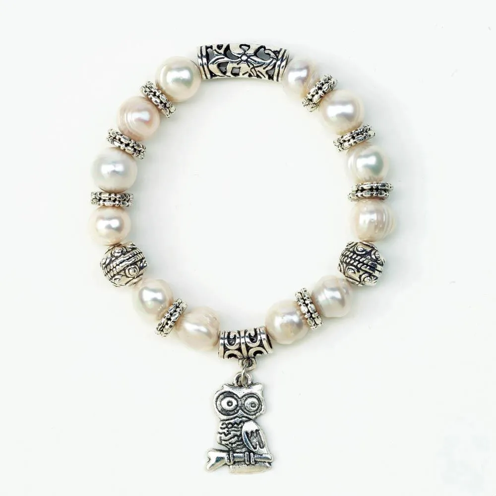 Owl Charm Pearl Bracelet