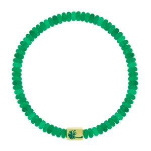 PALM TREE Ingot on Green Jade Bead Bracelet