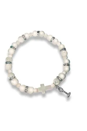 Pearl Communion Glass Beaded Bracelet - WOSR4028