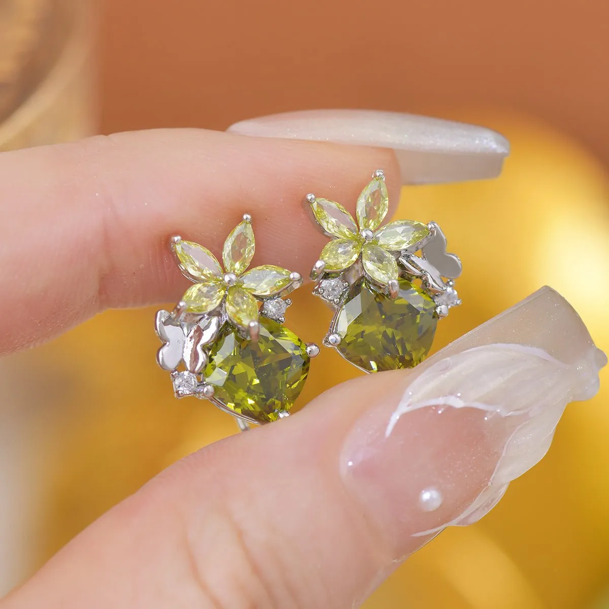 Peridot Flower Butterfly Earrings