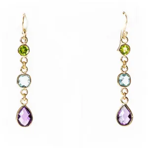 Peridot, Topaz and Amethyst Drops in Gold