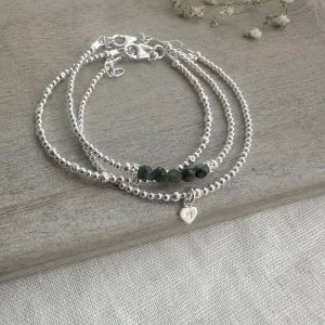 Personalised May Birthstone Emerald Bracelet Set, Dainty Sterling Silver Stacking Bracelets for Women