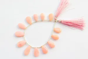 Pink Peruvian Opal Smooth Pear Briolette | 10x18mm to 12x25mm | 8 inch strand | 13 Pieces | Natural Pink Opal Gemstone