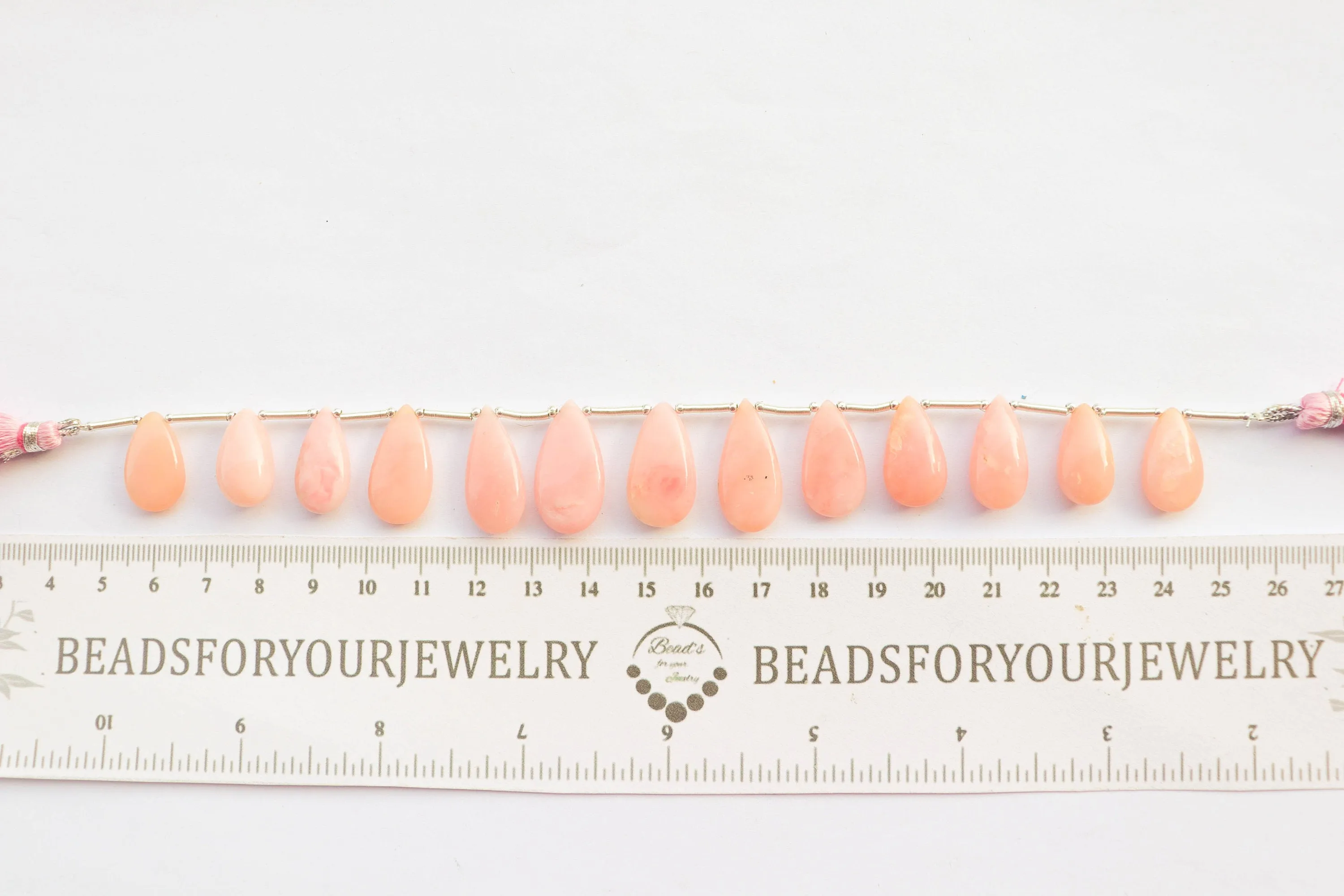 Pink Peruvian Opal Smooth Pear Briolette | 10x18mm to 12x25mm | 8 inch strand | 13 Pieces | Natural Pink Opal Gemstone