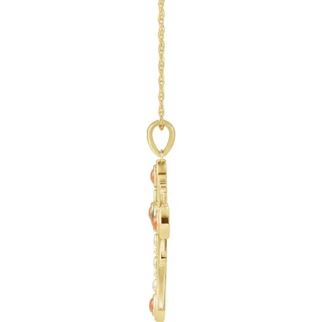 Platinum 14k Yellow Rose White Gold Genuine Jade Opal Coral Cross Pendant Charm Necklace