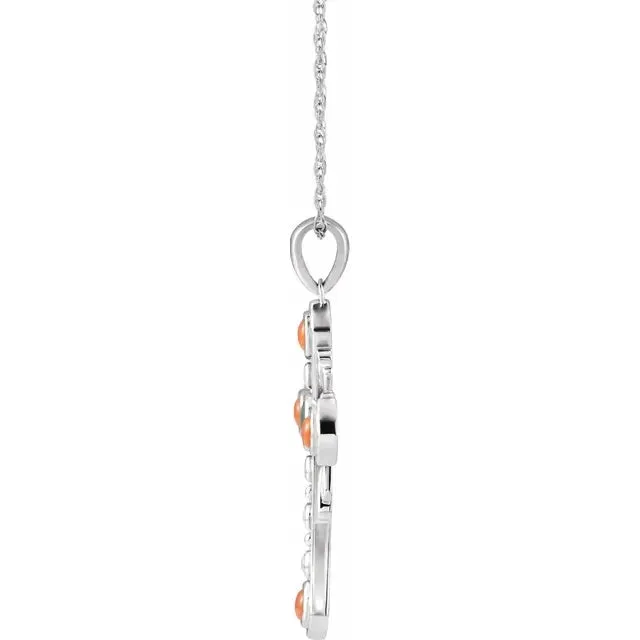 Platinum 14k Yellow Rose White Gold Genuine Jade Opal Coral Cross Pendant Charm Necklace