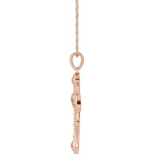 Platinum 14k Yellow Rose White Gold Genuine Jade Opal Coral Cross Pendant Charm Necklace