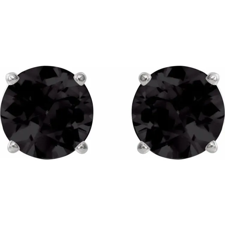 Platinum 6 mm Natural Black Onyx Stud Earrings