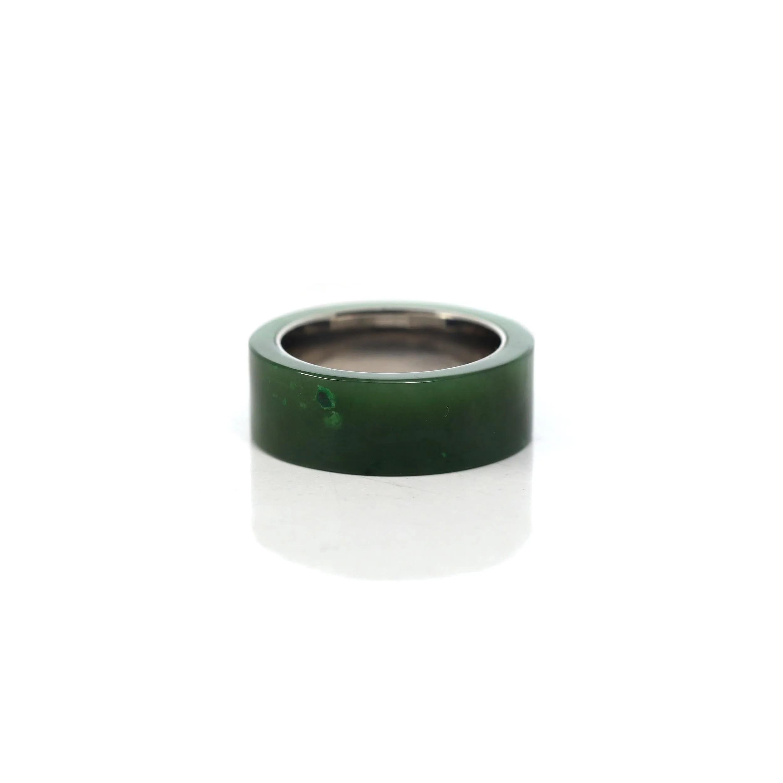 RealJade® Co. "Signature Signet" Stainless Steel Real Green Nephrite Jade Classic Men's Band