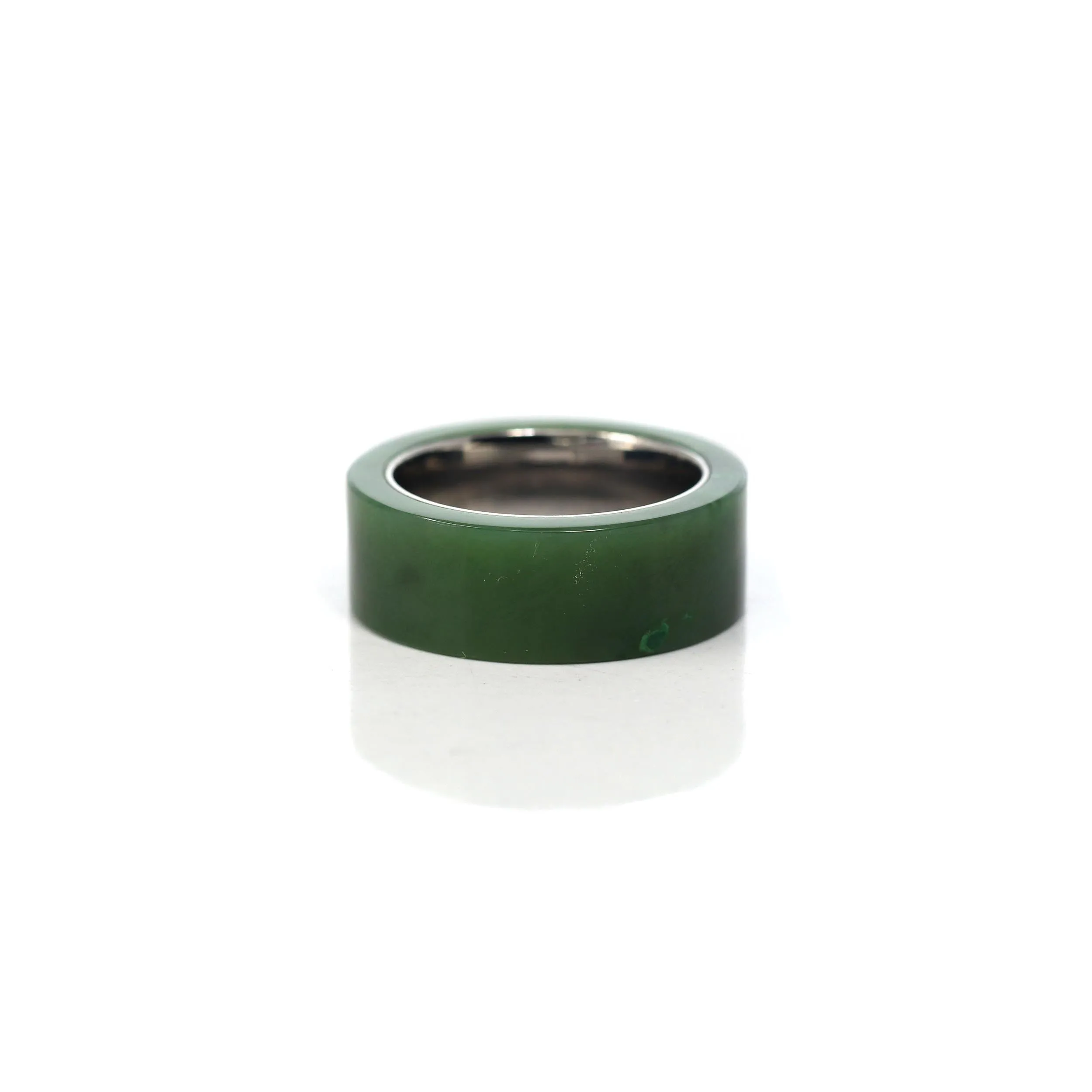 RealJade® Co. "Signature Signet" Stainless Steel Real Green Nephrite Jade Classic Men's Band