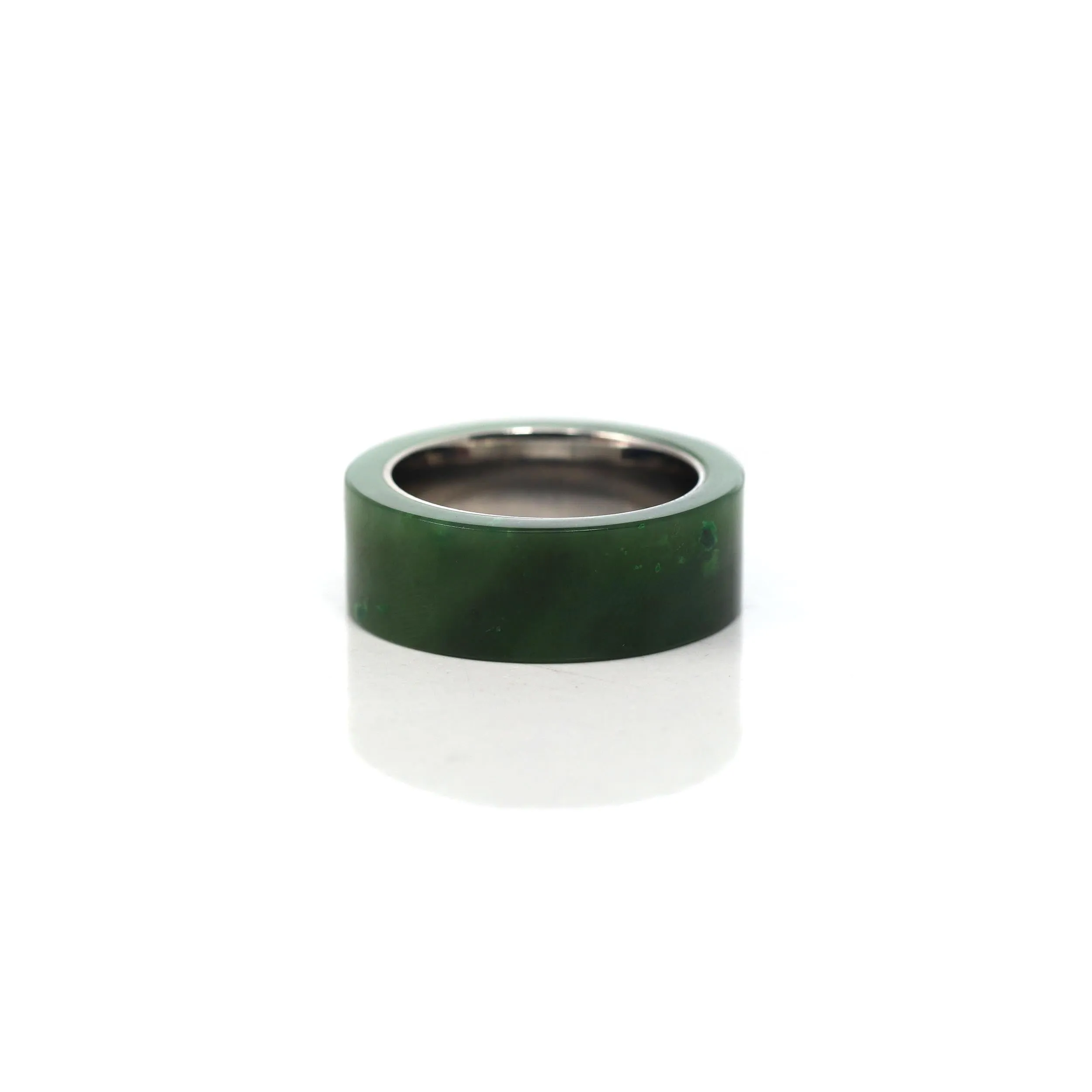 RealJade® Co. "Signature Signet" Stainless Steel Real Green Nephrite Jade Classic Men's Band