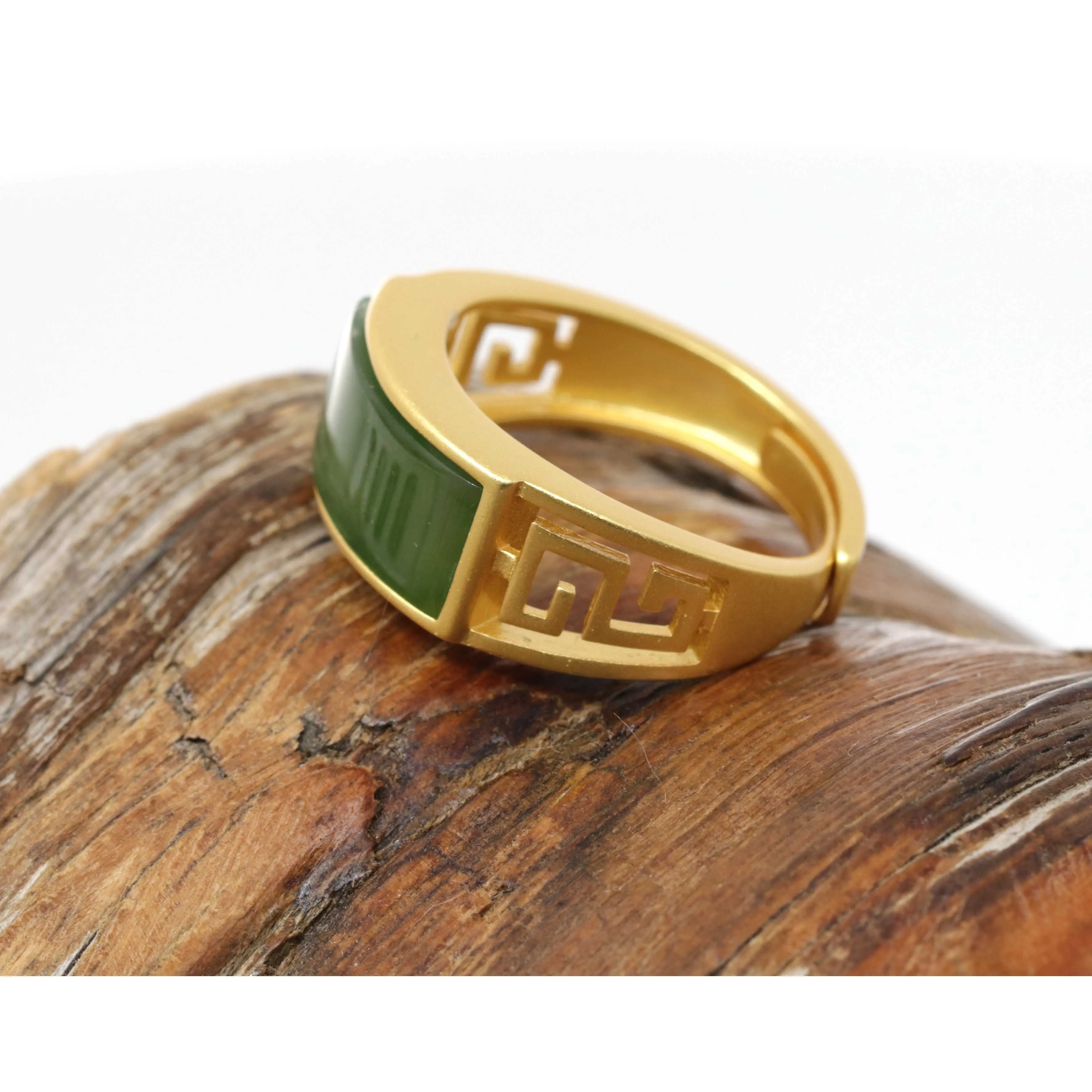 RealJade® "Classic Signet" Gold Plated Sterling Silver Real Green Jade Classic Men's Ring