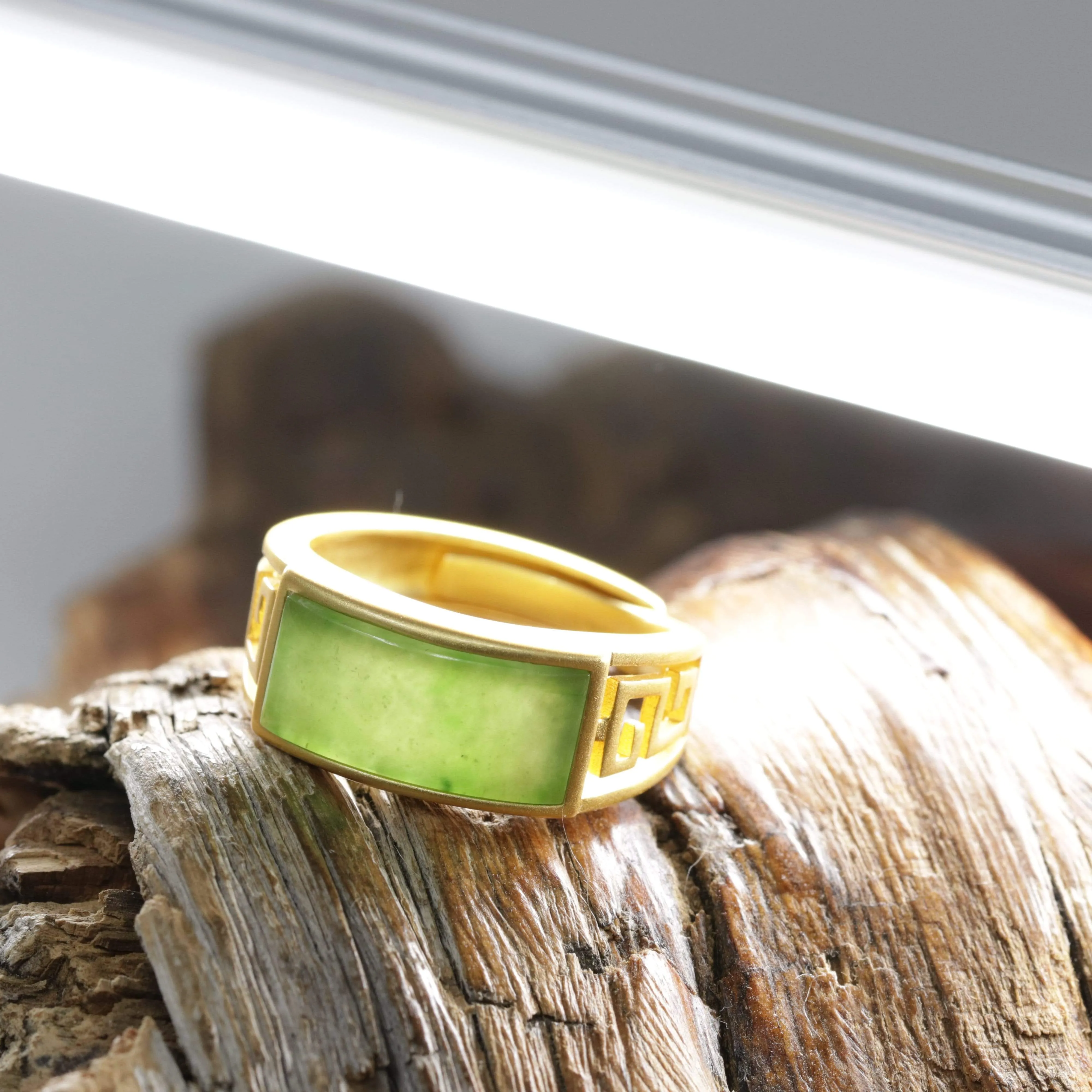 RealJade® "Classic Signet" Gold Plated Sterling Silver Real Green Jade Classic Men's Ring
