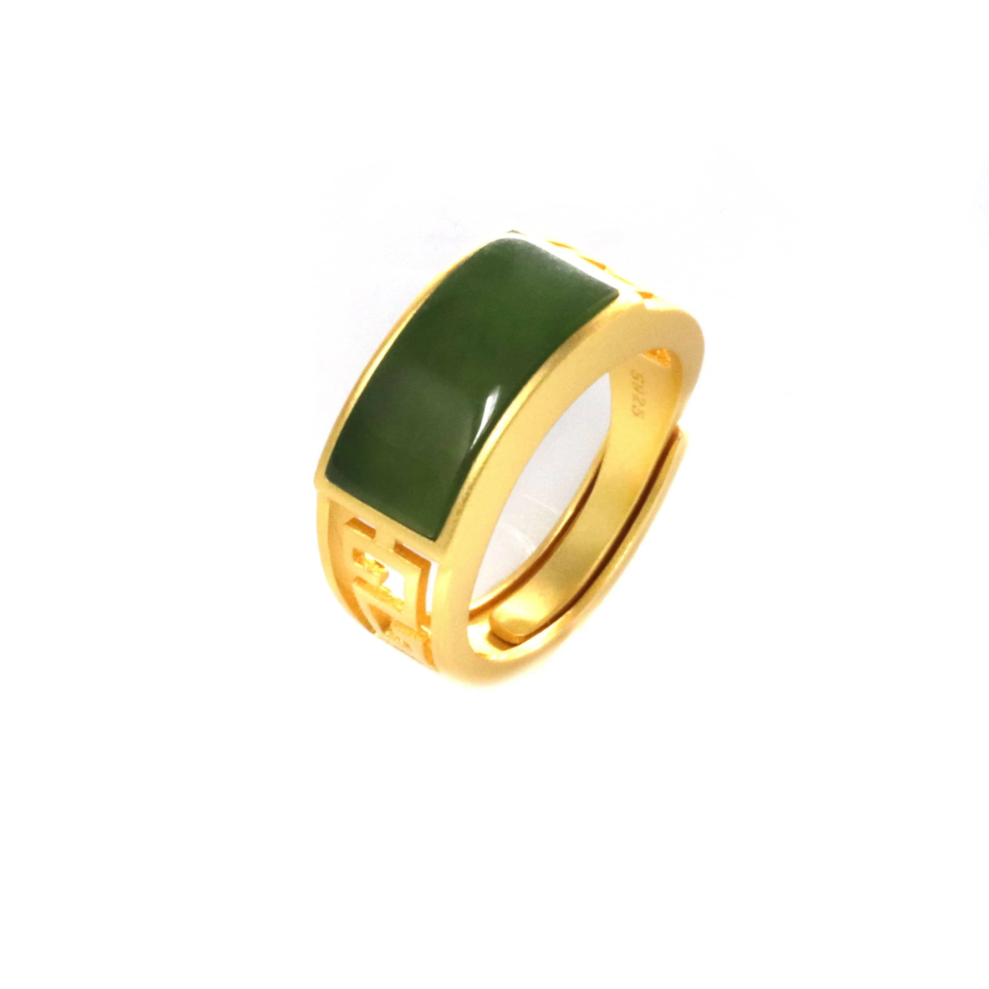 RealJade® "Classic Signet" Gold Plated Sterling Silver Real Green Jade Classic Men's Ring