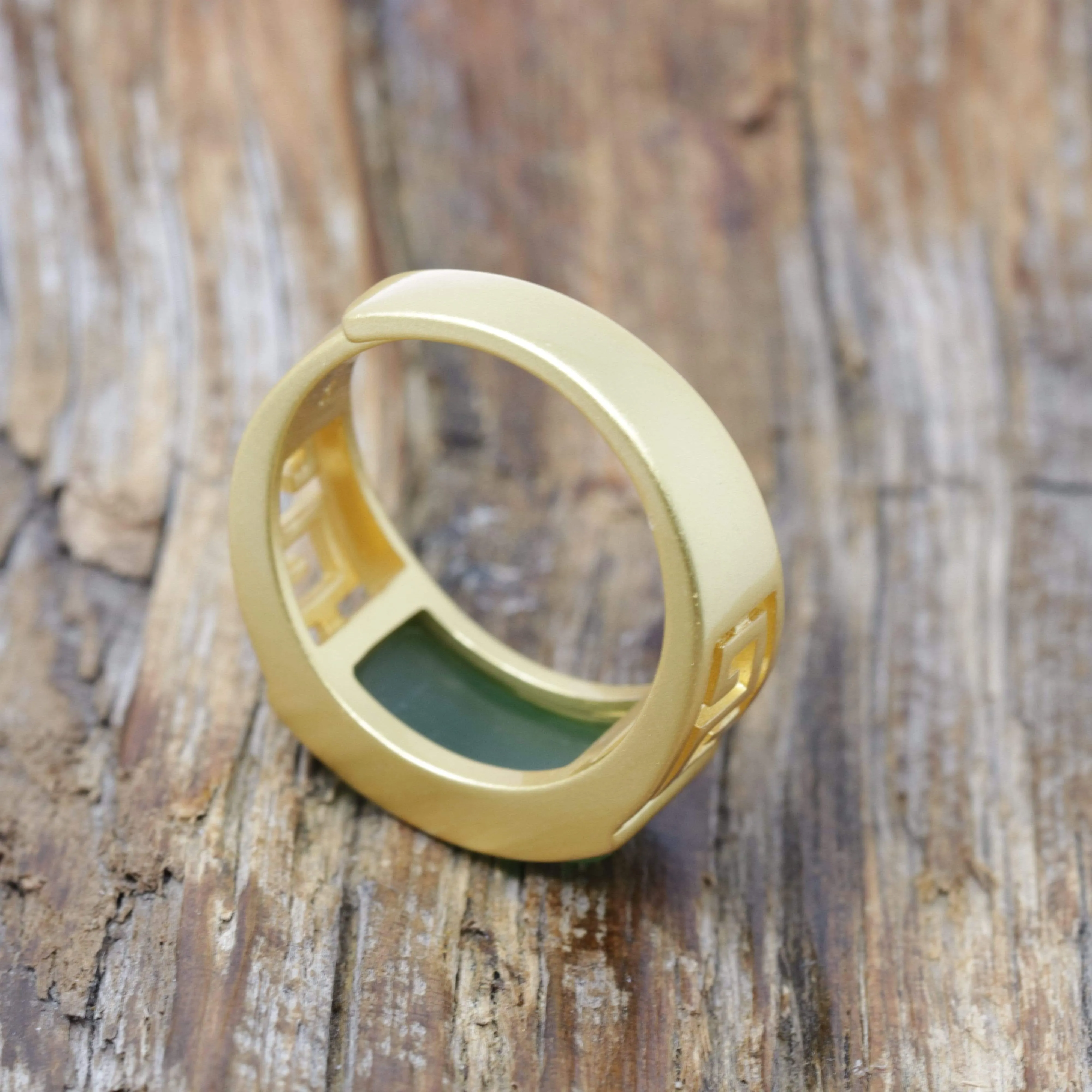 RealJade® "Classic Signet" Gold Plated Sterling Silver Real Green Jade Classic Men's Ring