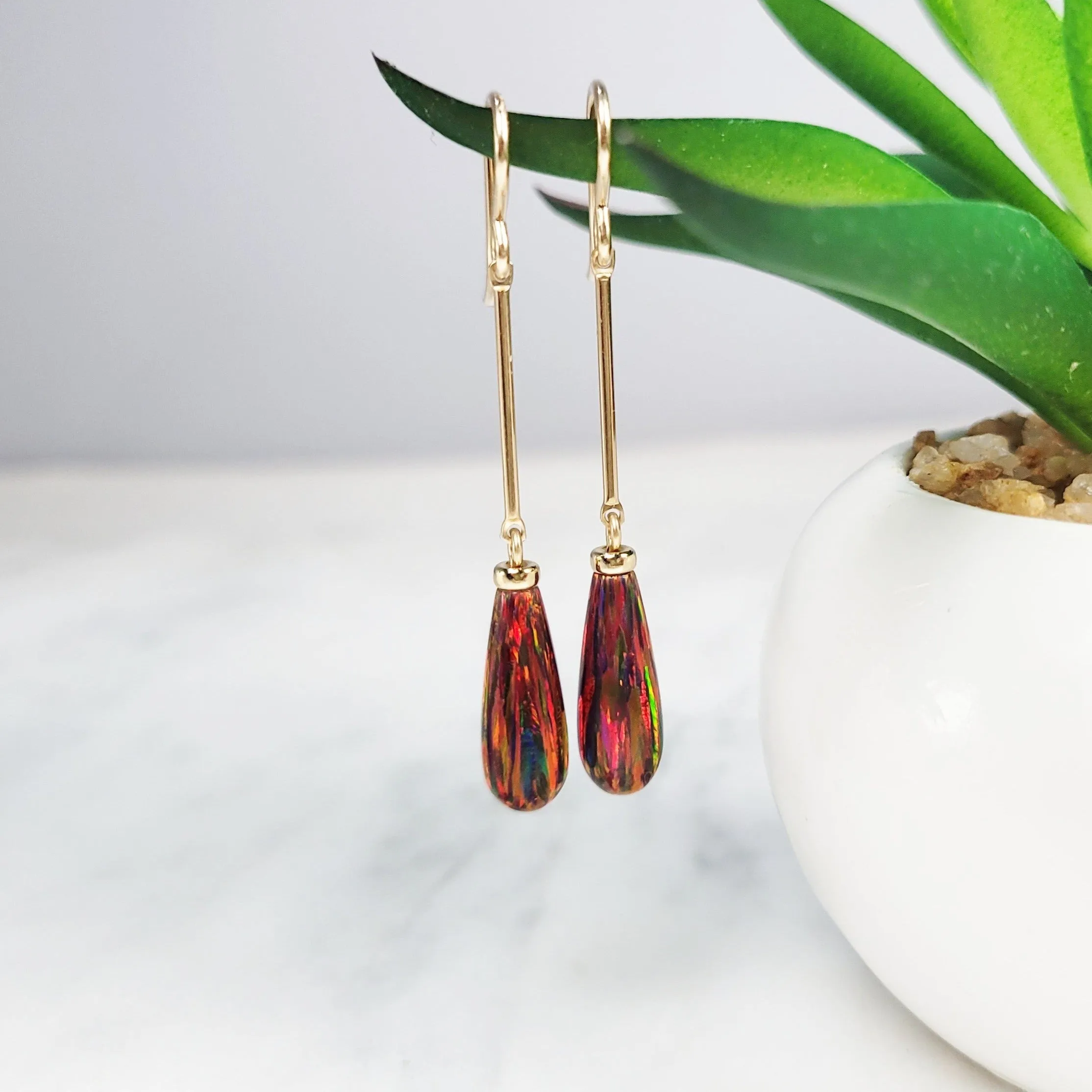 Red Fire Opal Dangle Earrings