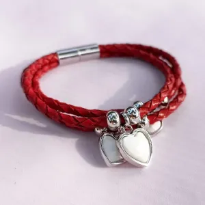 Red Leather Bracelet Sterling Silver White Onyx
