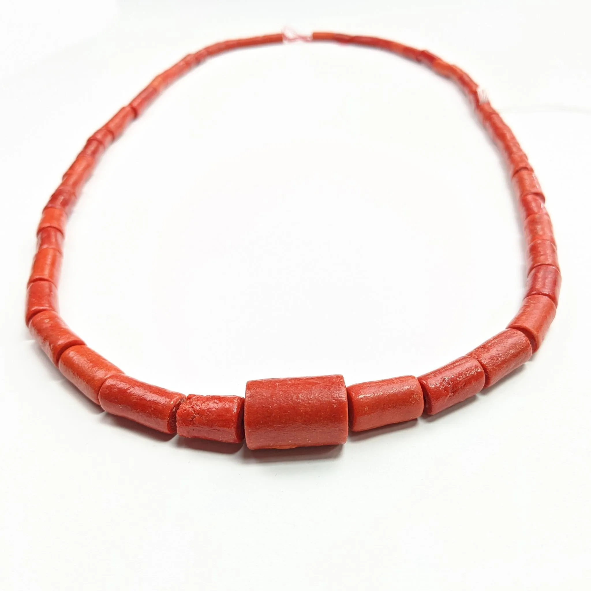 Red Long Coral Bead Necklace with Large Coral Pendant