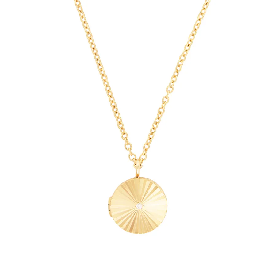 Ribbed Gold Locket Necklace