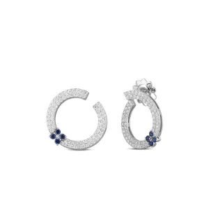 Roberto Coin 18k White Gold Love in Verona Diamond And Blue Sapphire Circle Earrings
