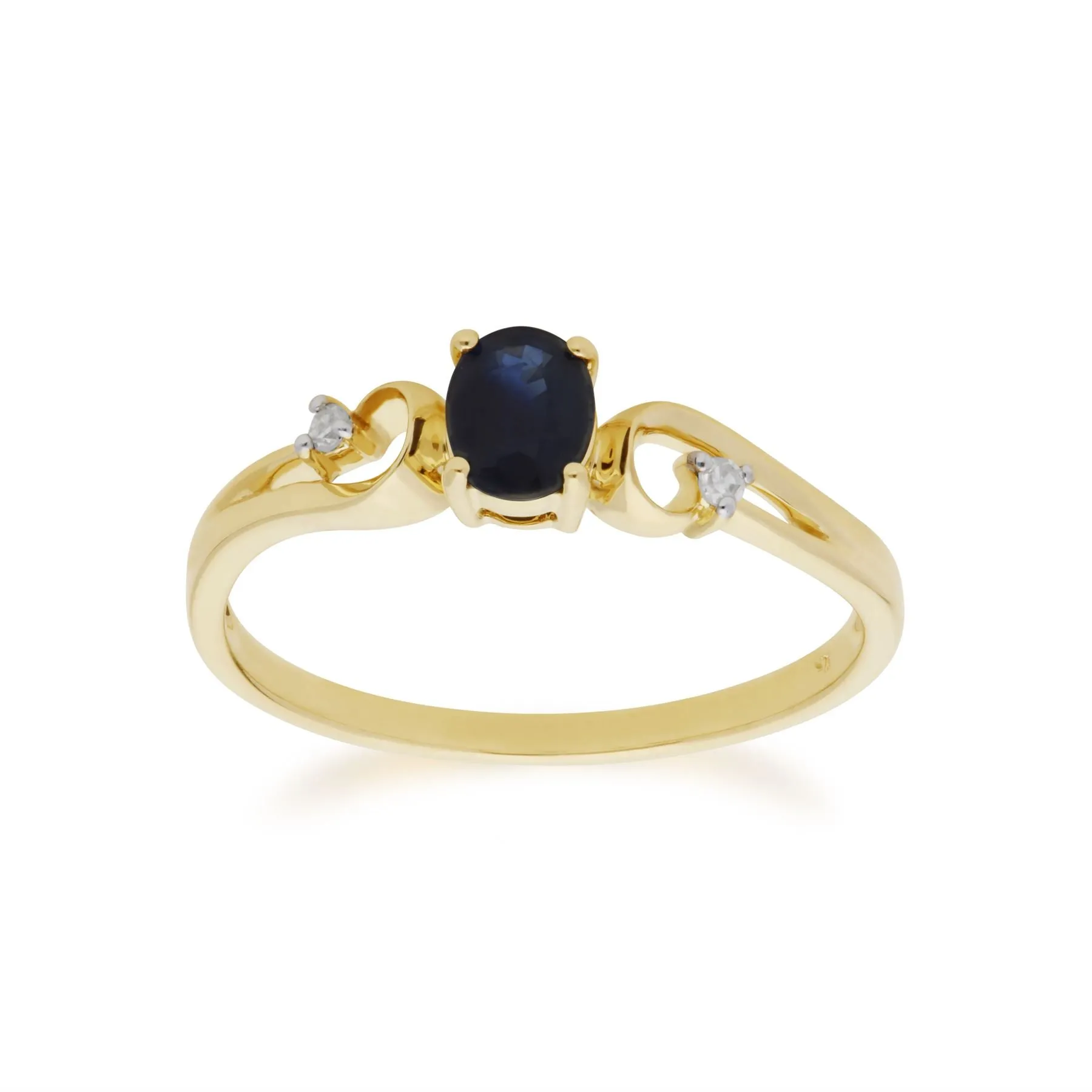 Saphir Ring, 9 Karat Gelbgold Saphir & Diamant Klassisch Kleid Solitaire Ring - Sapphire