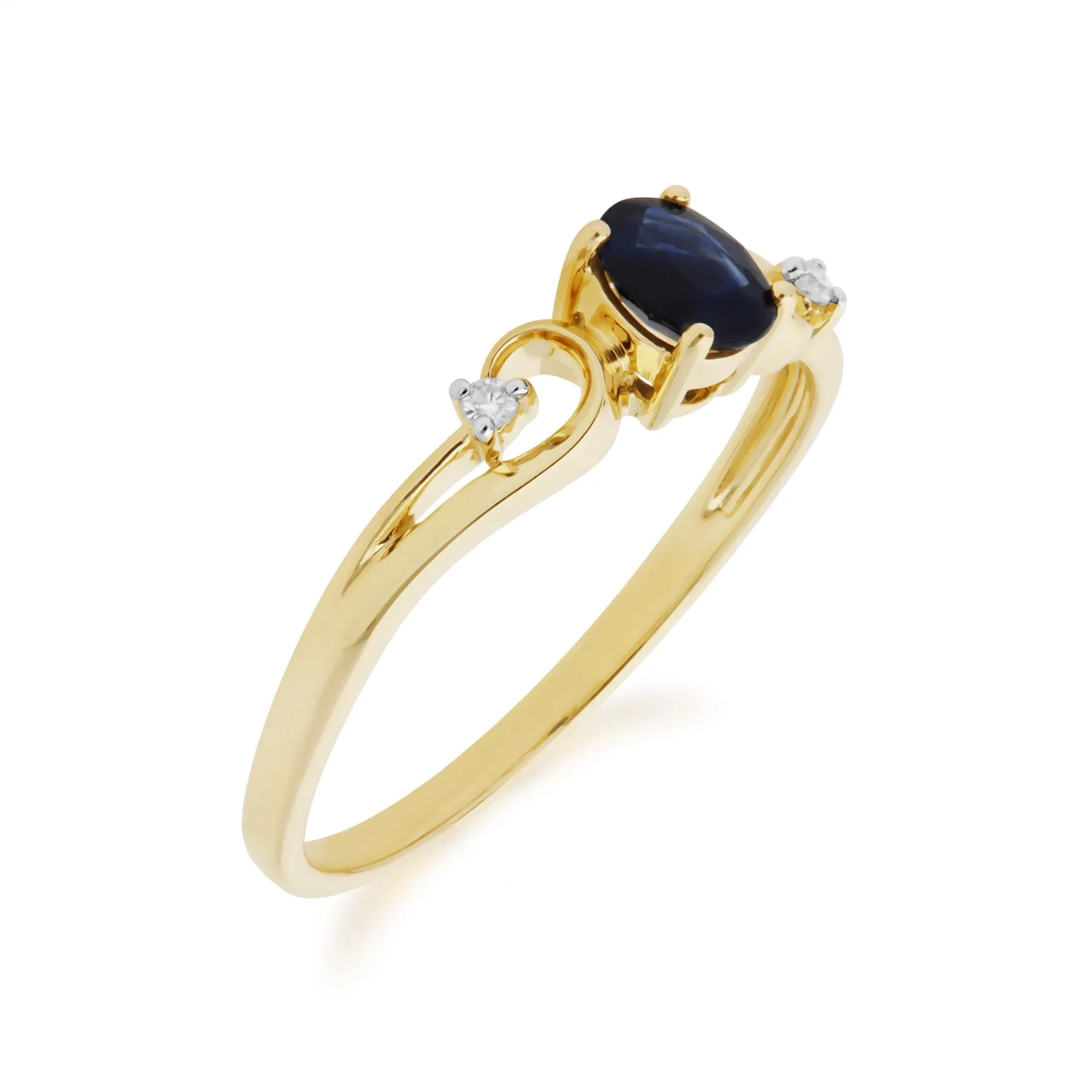 Saphir Ring, 9 Karat Gelbgold Saphir & Diamant Klassisch Kleid Solitaire Ring - Sapphire