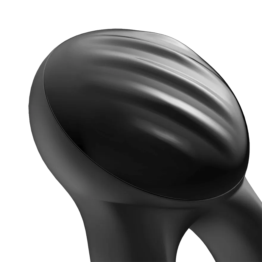 Satisfyer Signet Ring Rechargeable App Enabled Couple's Grooved Vibrating Penis Ring Black