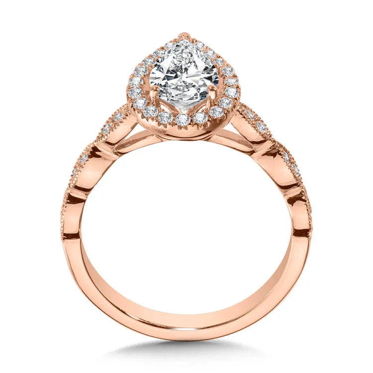 Scalloped & Milgrain-Beaded Pear-Shaped Halo Engagement Ring