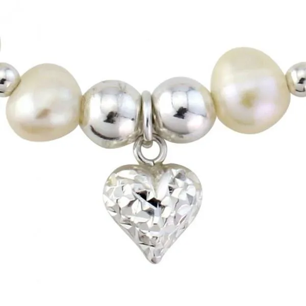 Silver and white pearl heart bracelet