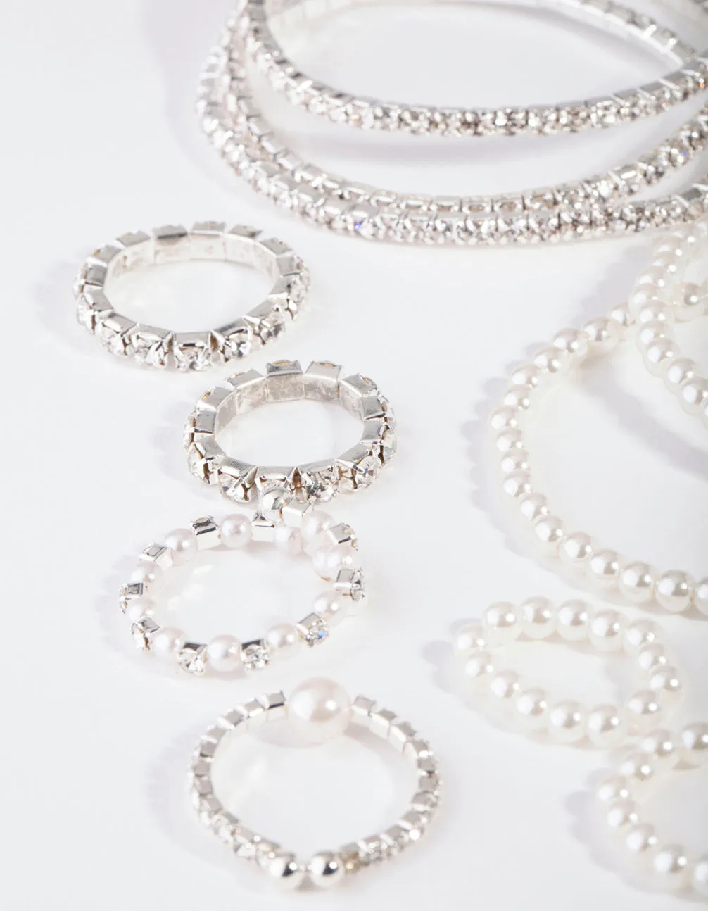 Silver Diamante & Pearl Bracelet & Ring Pack