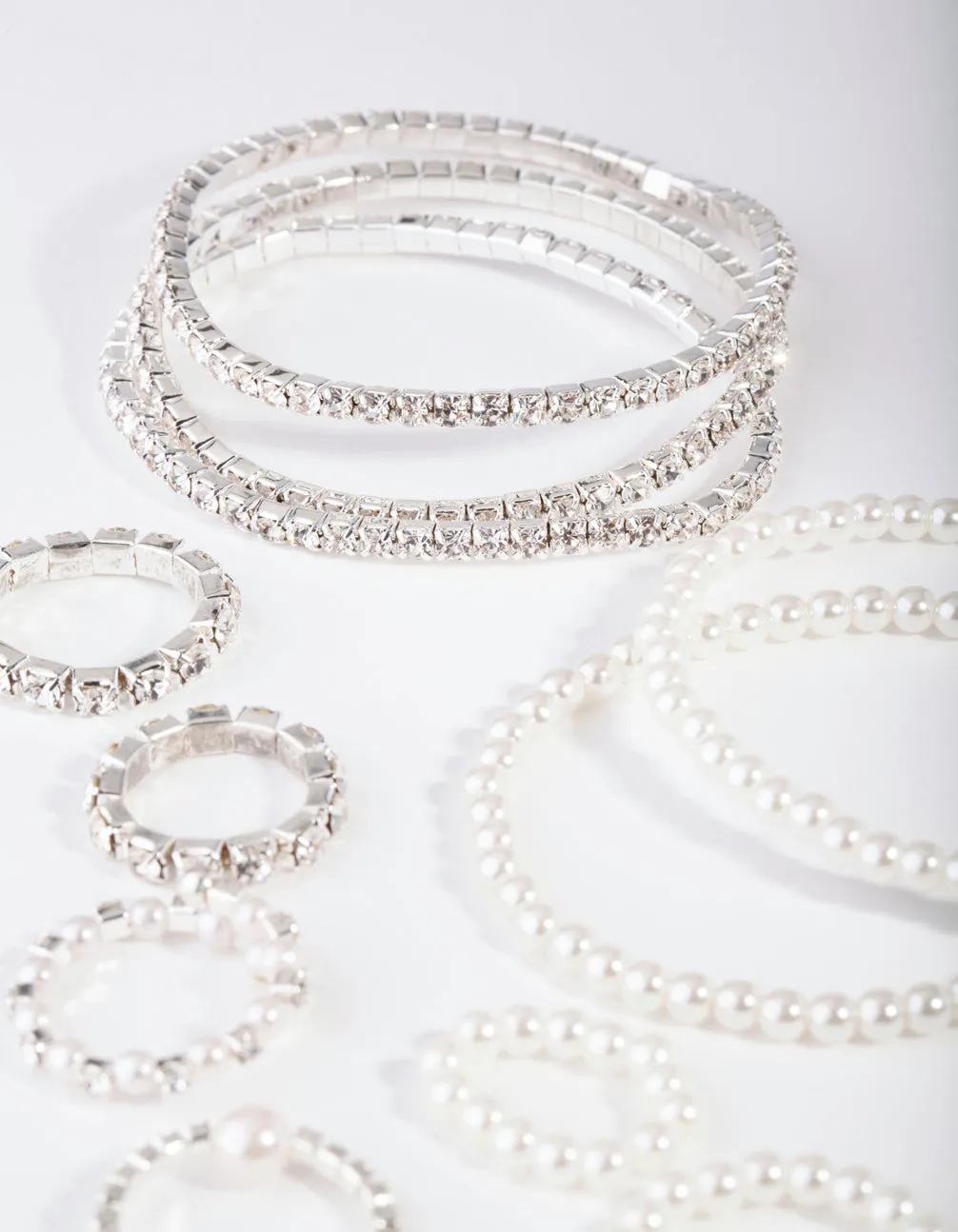 Silver Diamante & Pearl Bracelet & Ring Pack