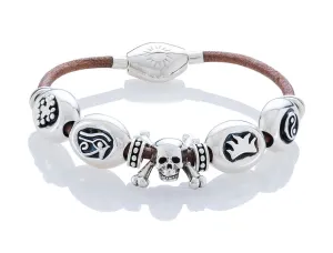 Skull and Crossbones Pirate Bracelet on Tan Leather