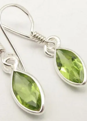 Solid Silver Peridot Marquise Drop Earrings