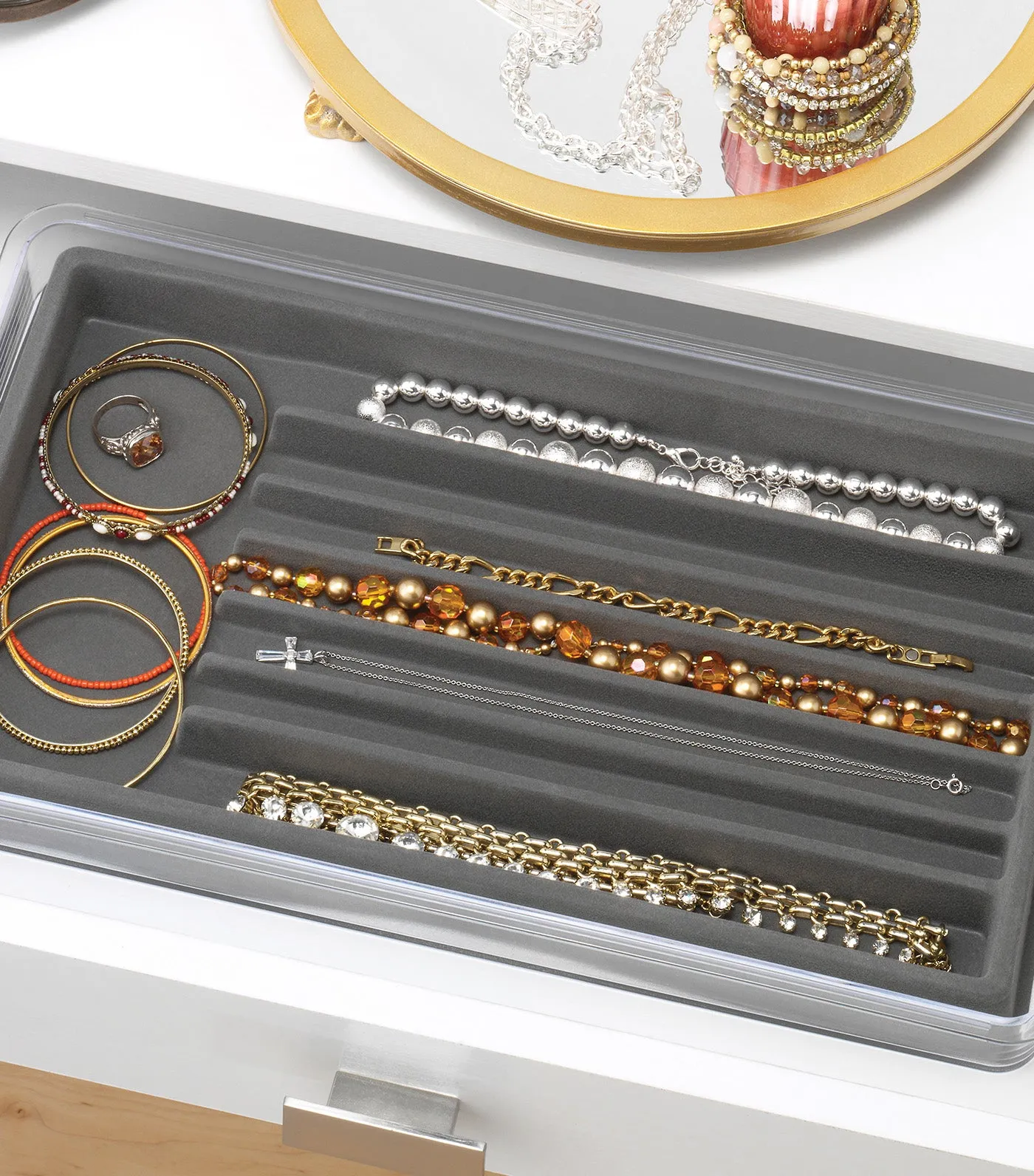 Stackable 7 Section Jewelry Trays Gray