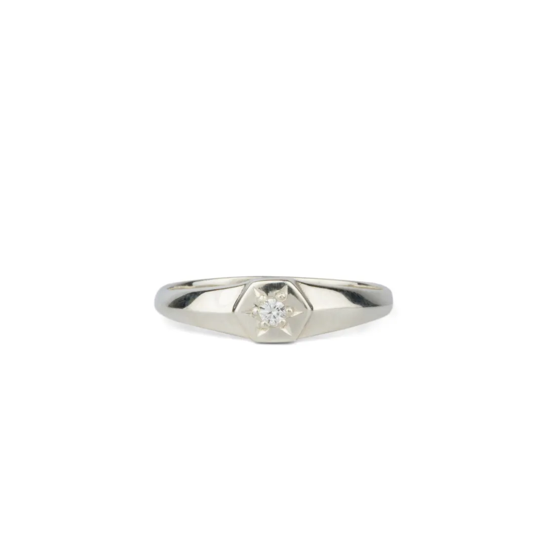 Star Hex Diamond Signet Ring
