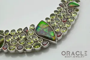 Sterling Silver Ammolite Necklace with Peridot and Garnet Accents