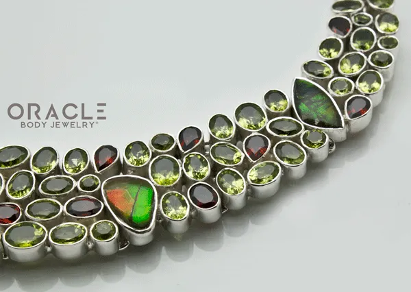 Sterling Silver Ammolite Necklace with Peridot and Garnet Accents