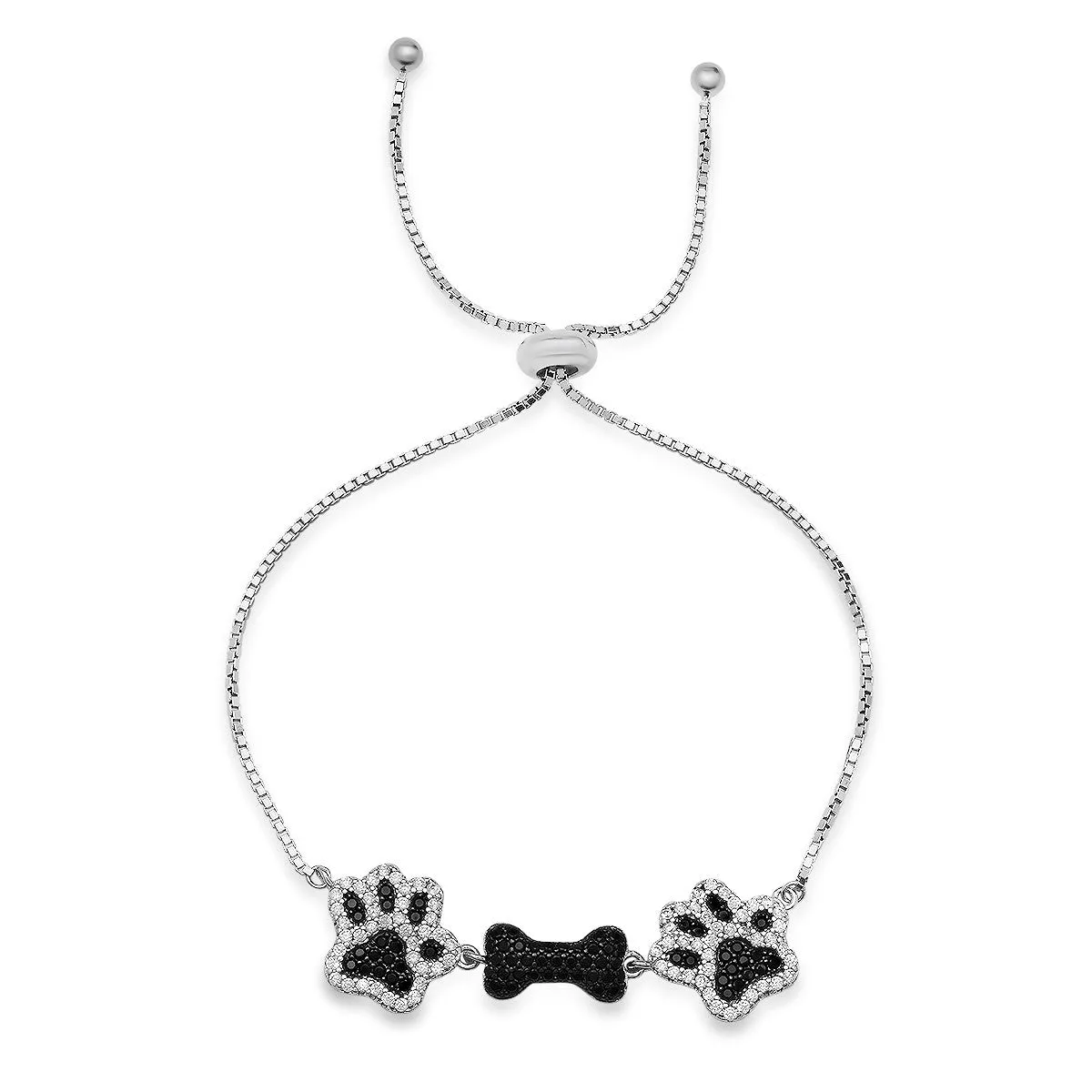 Sterling Silver CZ Doggy Paw Adjustable Bracelet