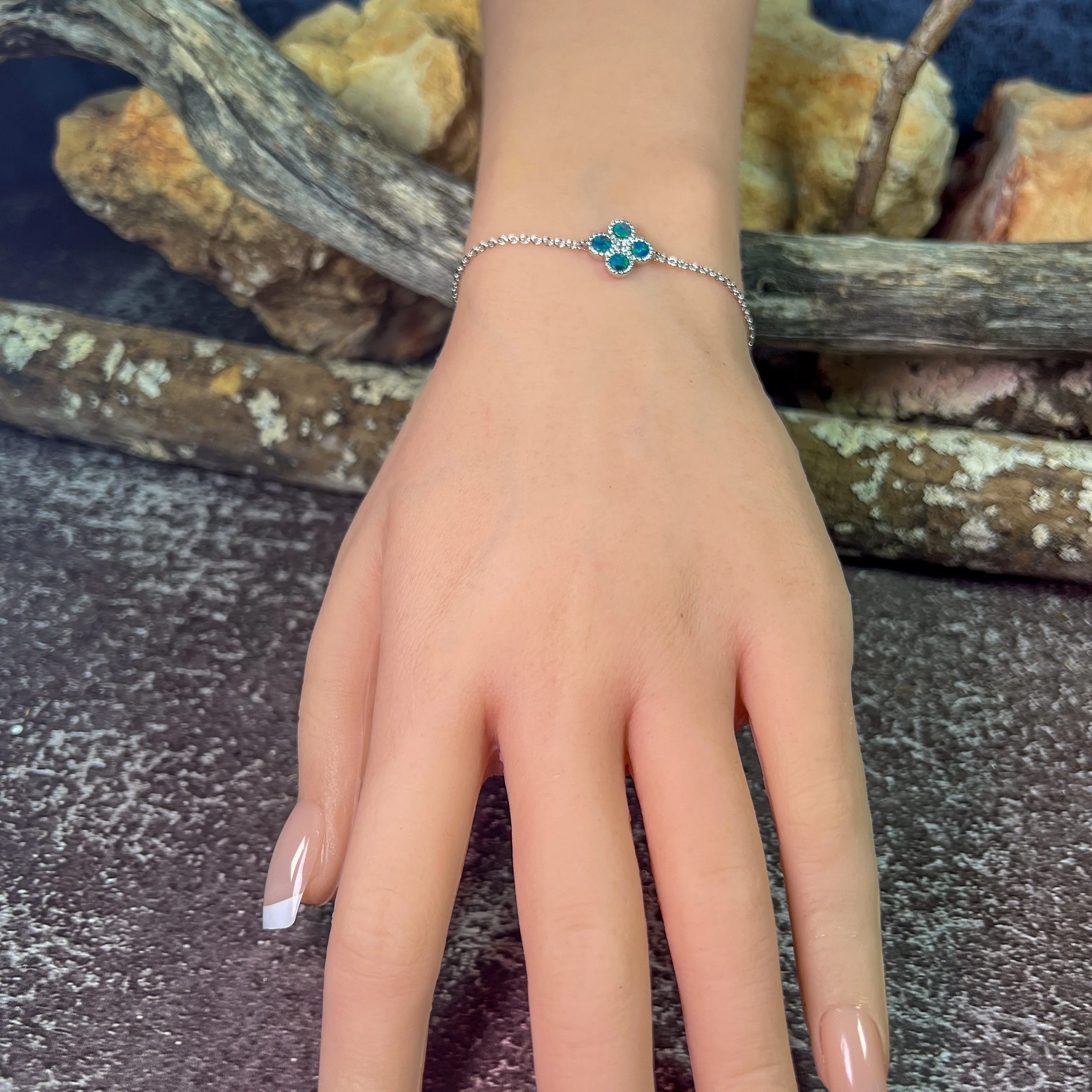 Sterling Silver floral Opal doublet bracelet