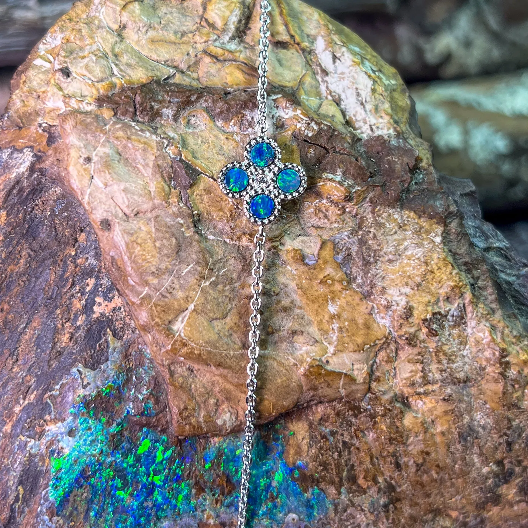 Sterling Silver floral Opal doublet bracelet
