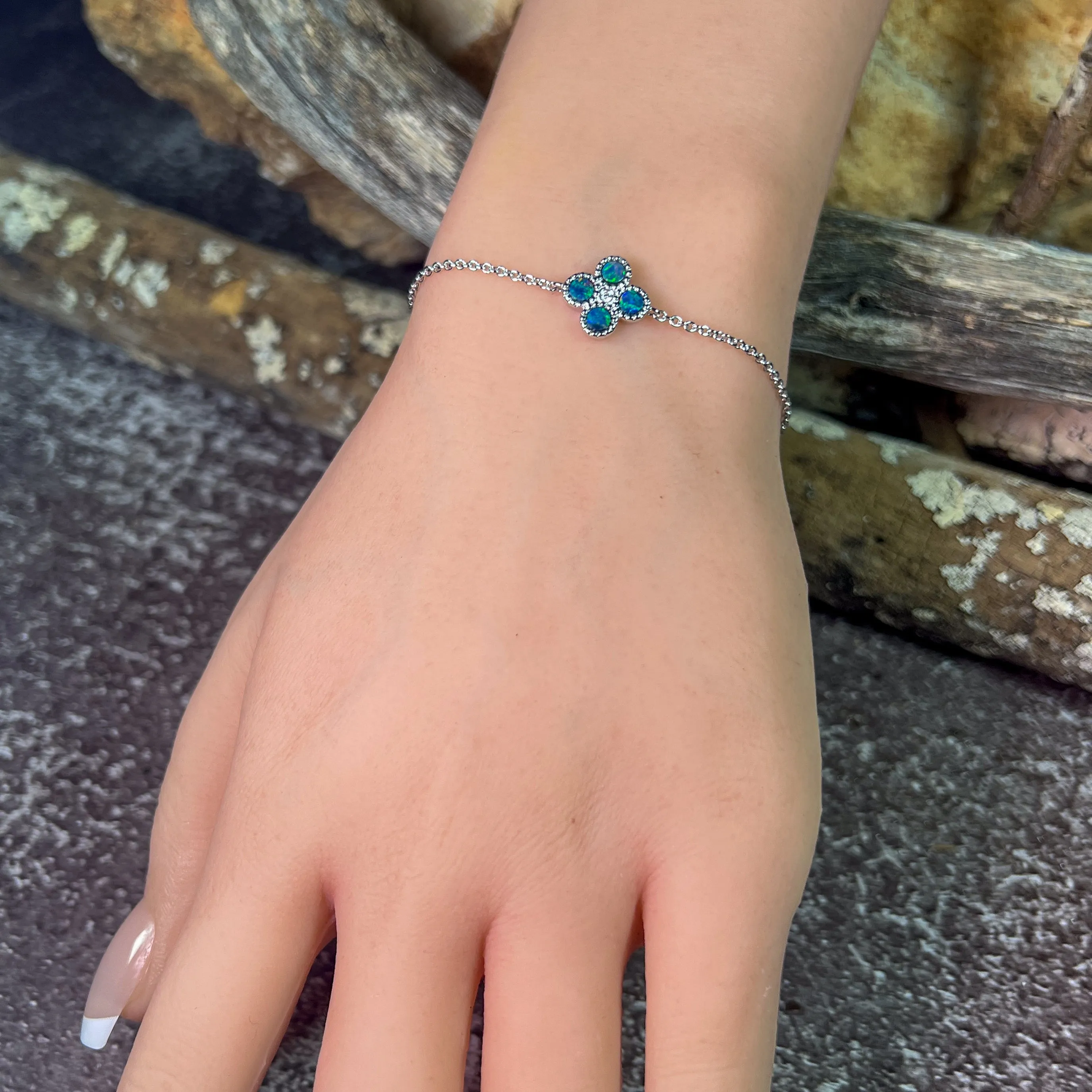 Sterling Silver floral Opal doublet bracelet