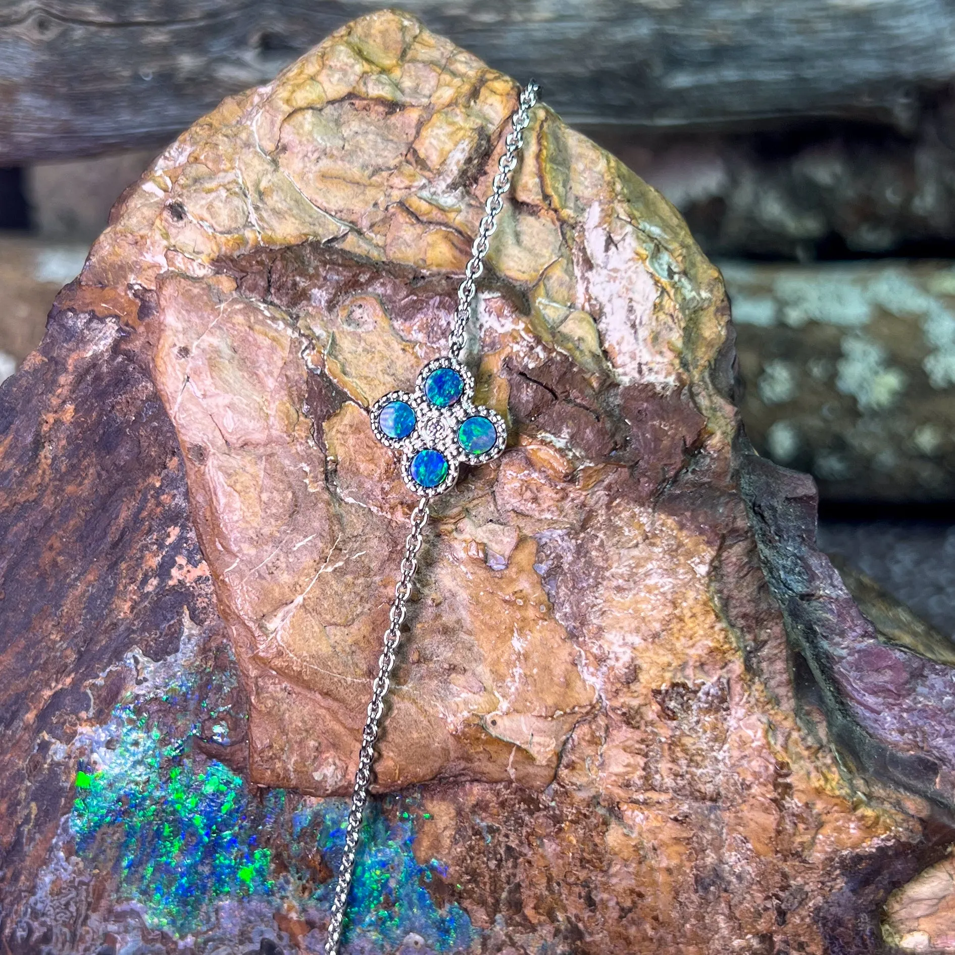 Sterling Silver floral Opal doublet bracelet