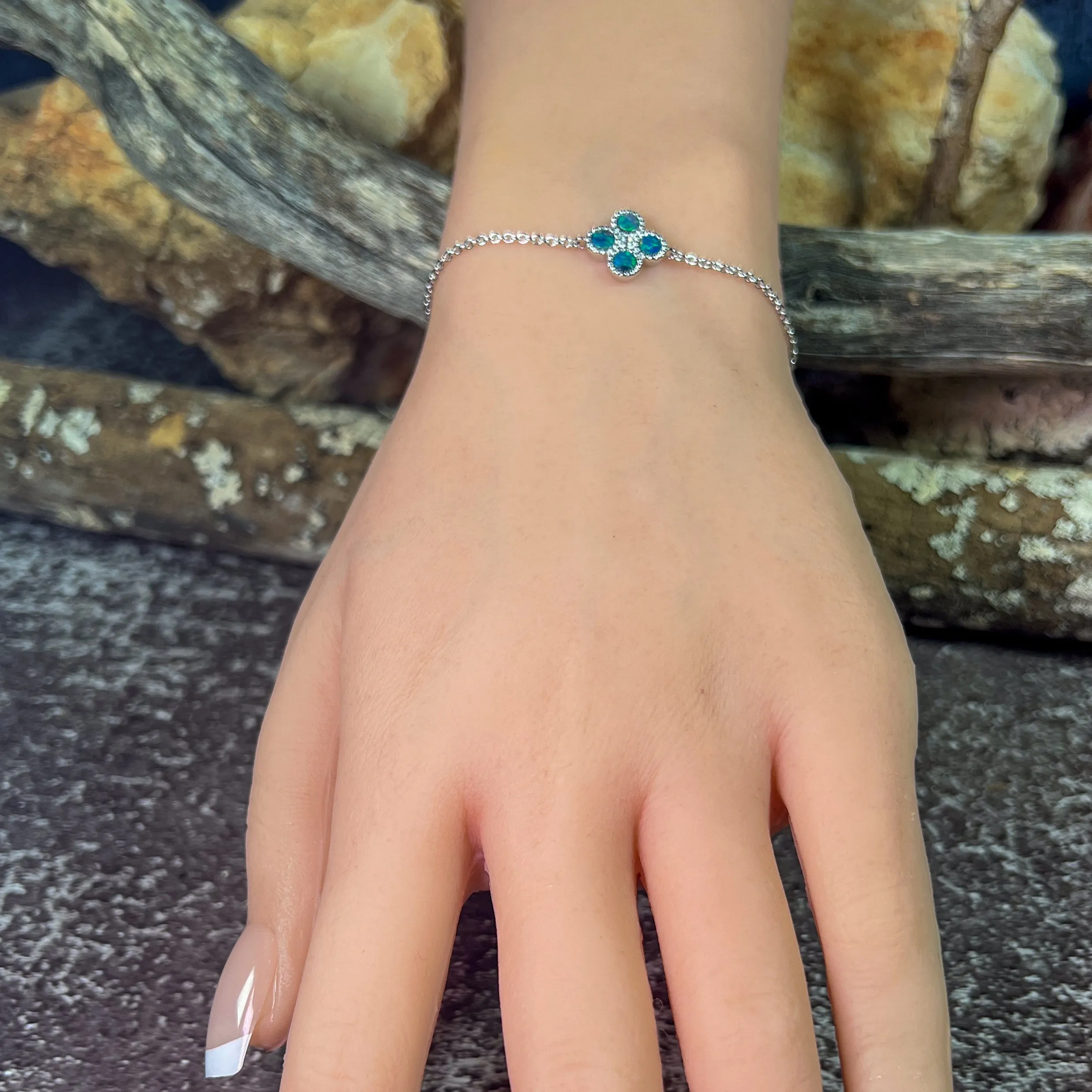 Sterling Silver floral Opal doublet bracelet