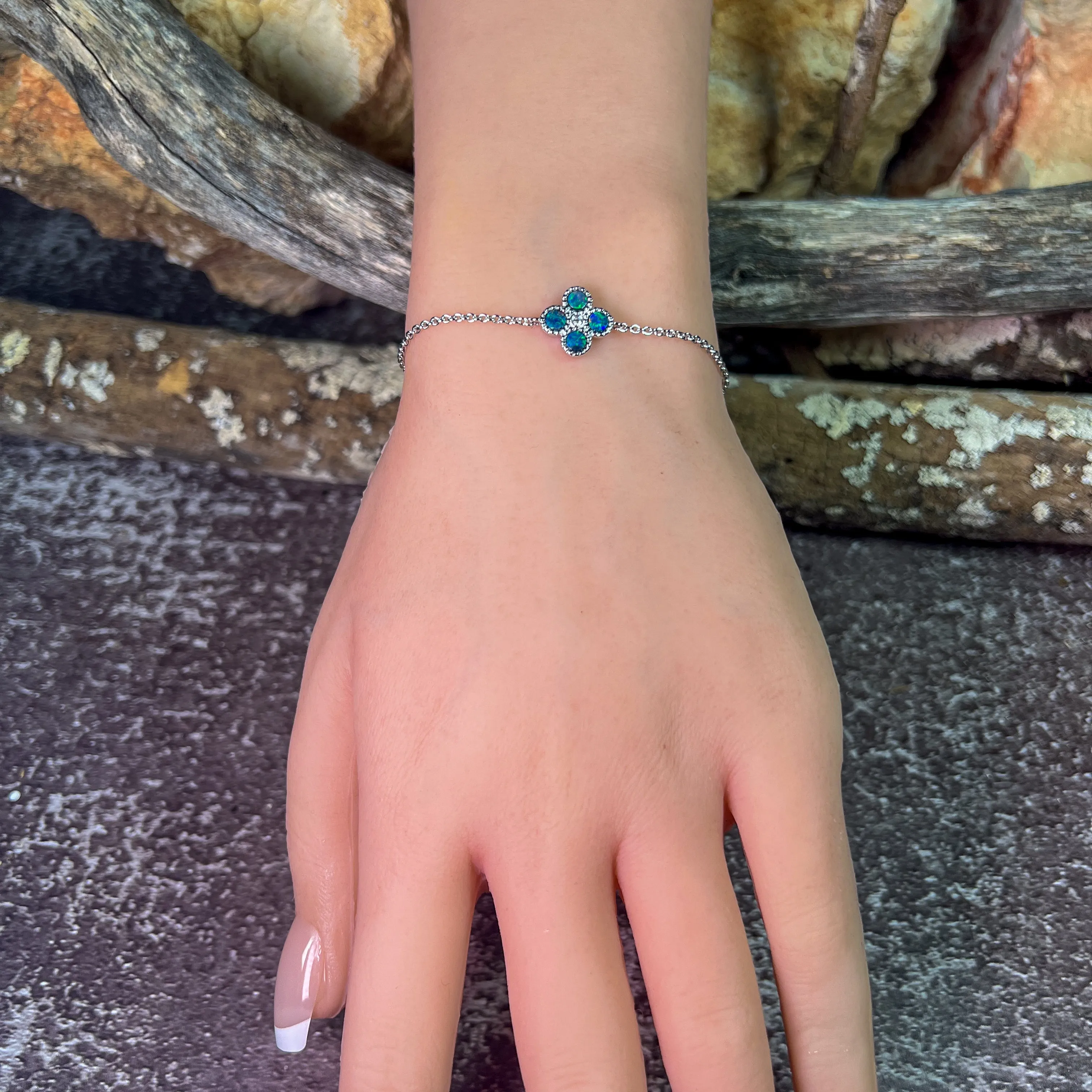 Sterling Silver floral Opal doublet bracelet