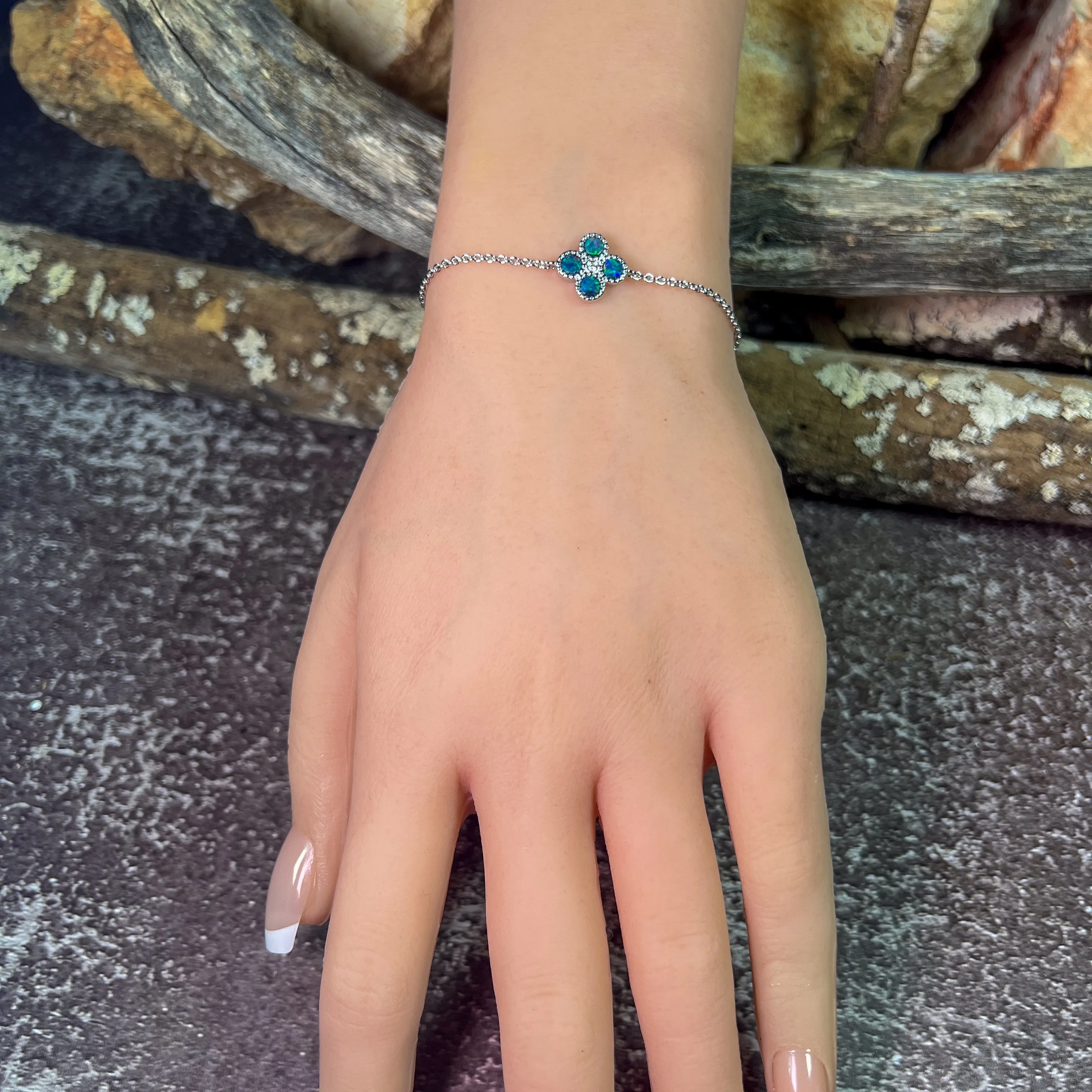 Sterling Silver floral Opal doublet bracelet