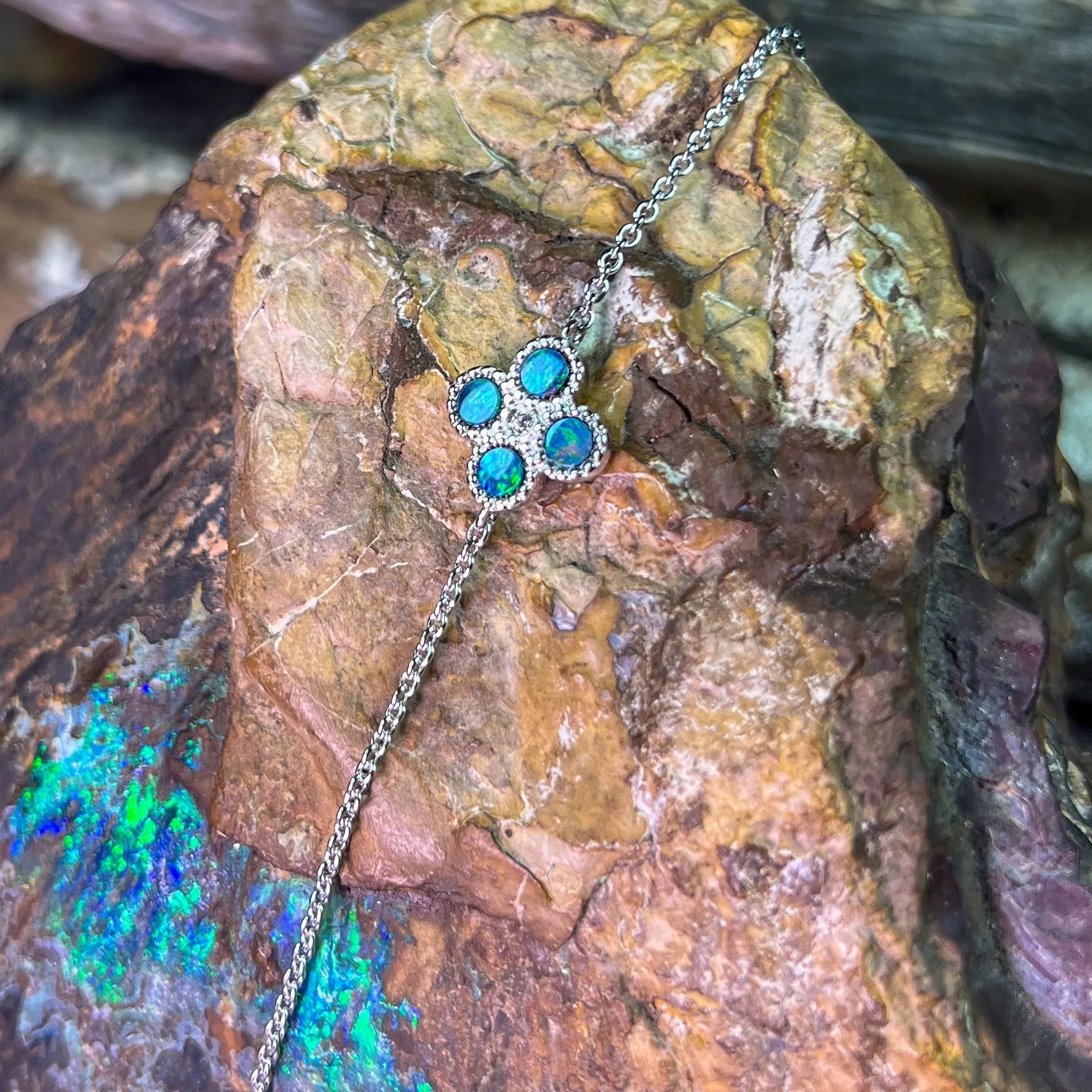 Sterling Silver floral Opal doublet bracelet